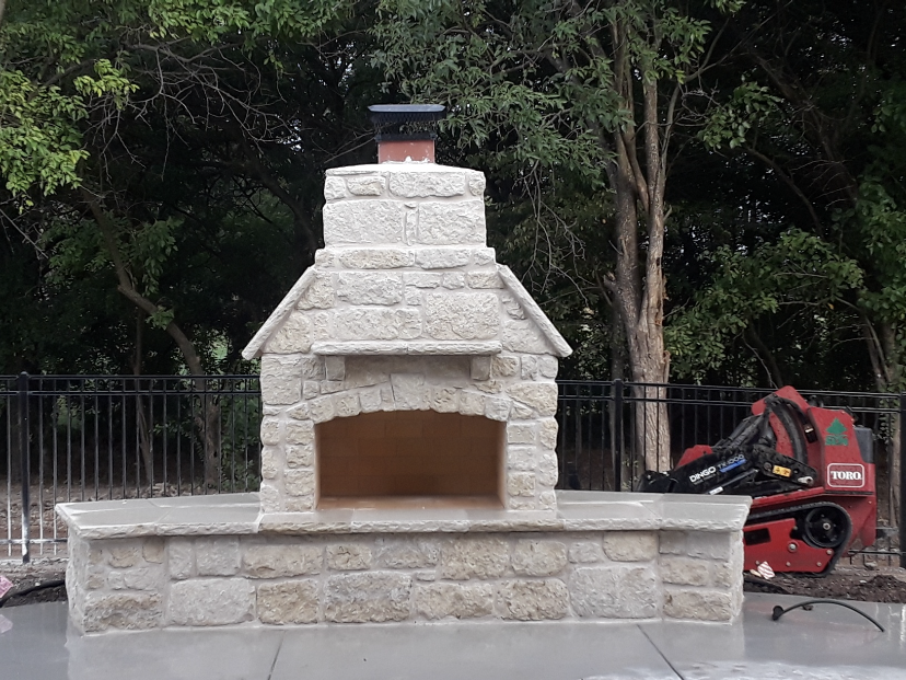 Custom outdoor stone fireplace