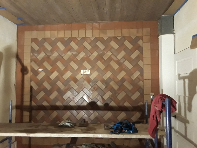 Custom fireplace tile mosaic work in progress